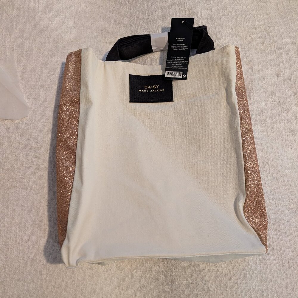 NEW Authentic MARC JACOBS DAISY Tote Bag cream rose gold glitter with tags